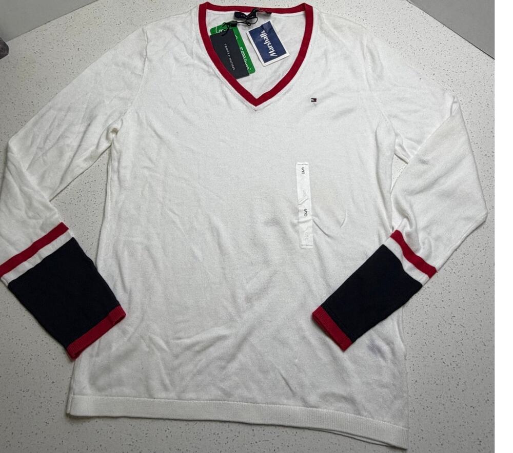 Tommy Hilfiger V-neck long-sleeve cotton sweater Women's Size Small Flaws